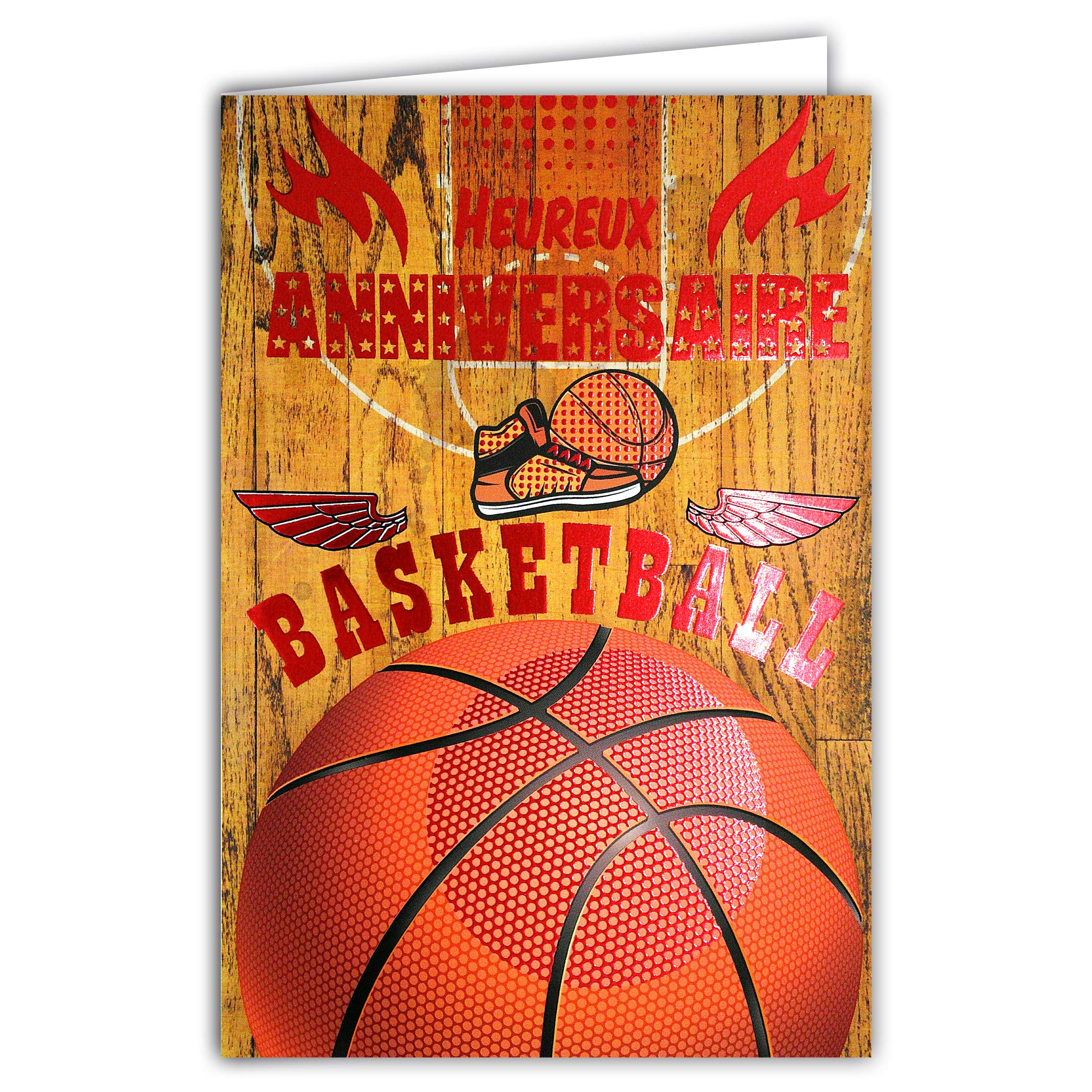 Afie 67-1223 Happy Birthday Card with Balloon Shiny Red - with Envelope - Closed Format 115 x 170 mm - Made in France - Sports; Championship; Basket; Player; Team;