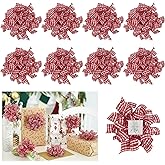 AIMUDI Red Curly Bows for Gift Wrapping 5'' Christmas Gift Bows Plaid Burst Bows Self Adhesive Bows for Treats Presents Crafts Christmas Party Favors, 8 PCs