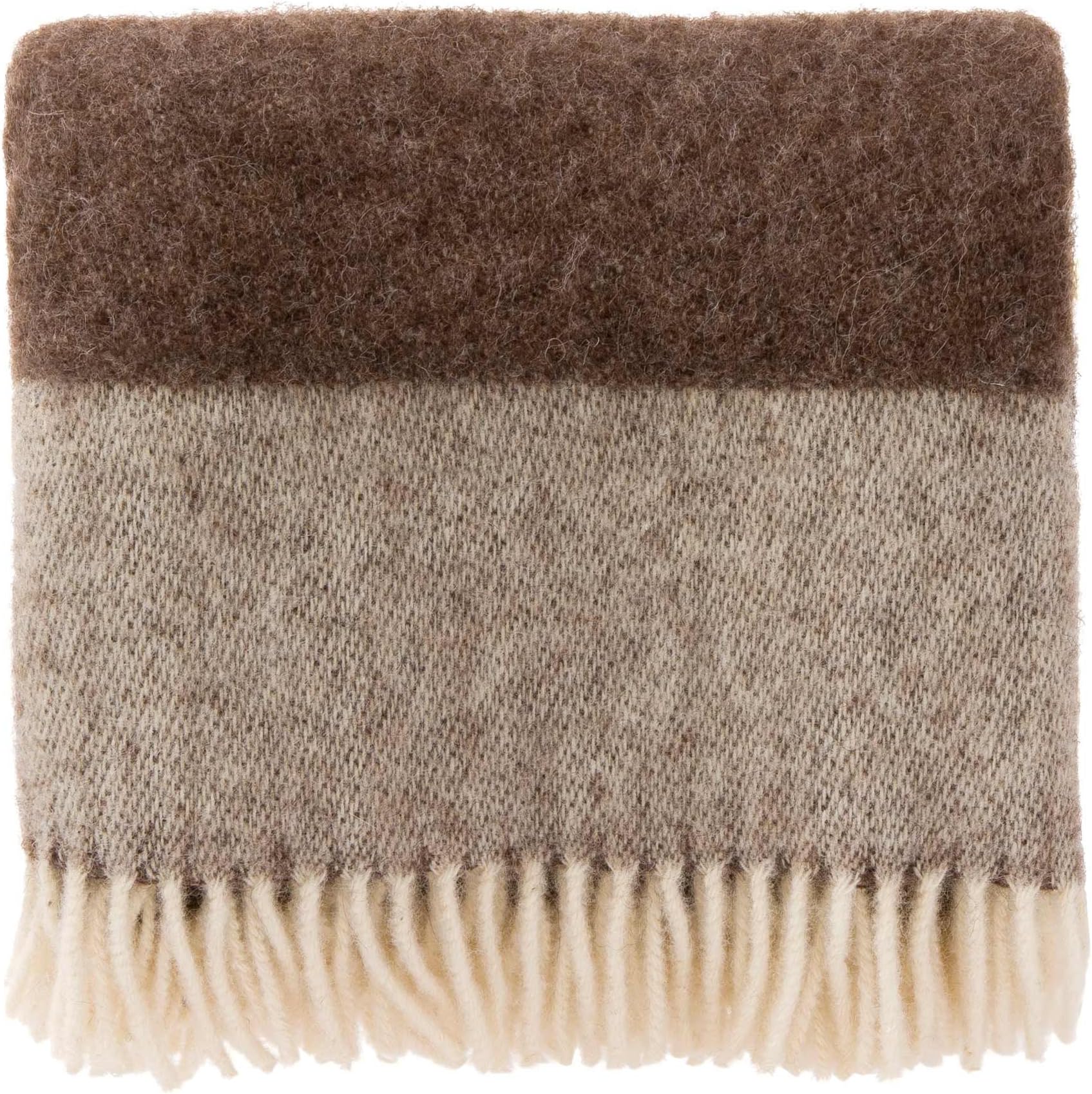 URBANARA Karby Blanket/Throw - 100% Pure Scandinavian Wool (140x220 cm, Brown/Cream - Border)
