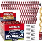 Catchmaster Fly Ribbon 96-Pack, Bug &amp; Fly Traps Outdoor and Indoor, Premium Adhesive Sticky Fly Strips &amp; Gnat Hanging Strips, Bulk Flying Insect Paper Rolls, Pesticide-Free Home Pest Control