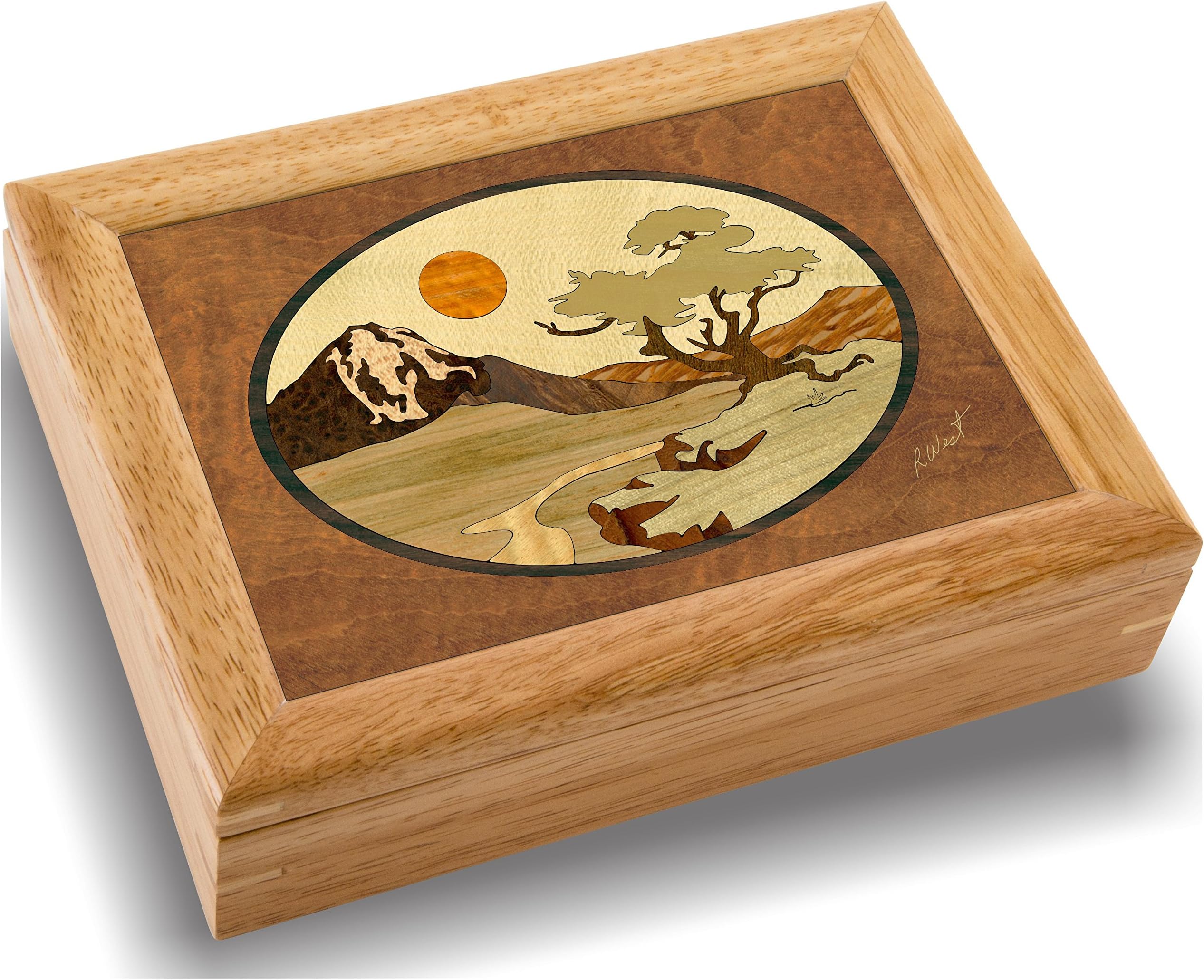 Wood Mountain Box - Handmade in USA - Unmatched Quality - Unique, No Two are the Same - Original Work of Wood-Art. A Mountain-Tree Gift, Ring, Trinket or Wooden Jewelry Box (#2102 Mountain-6x8x2)