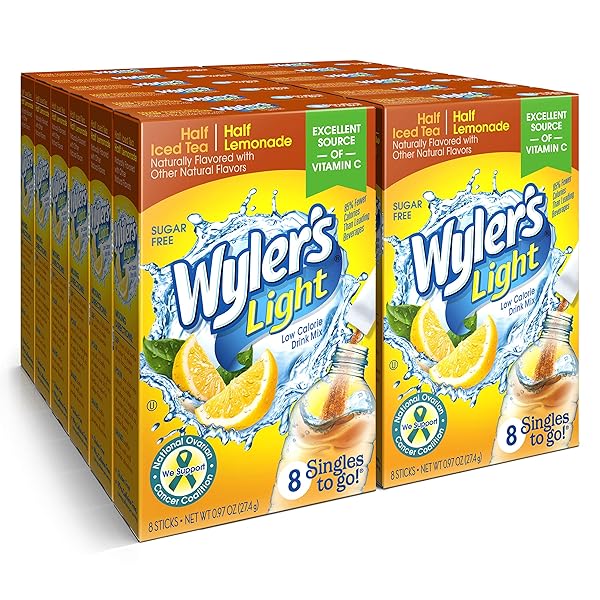 WYLER’S LIGHT SINGLES TO GO POWDER PACKETS, WATER DRINK MIX, HALF ICED TEA/HALF LEMONADE, 96 SINGLE SERVINGS (PACK OF 12)