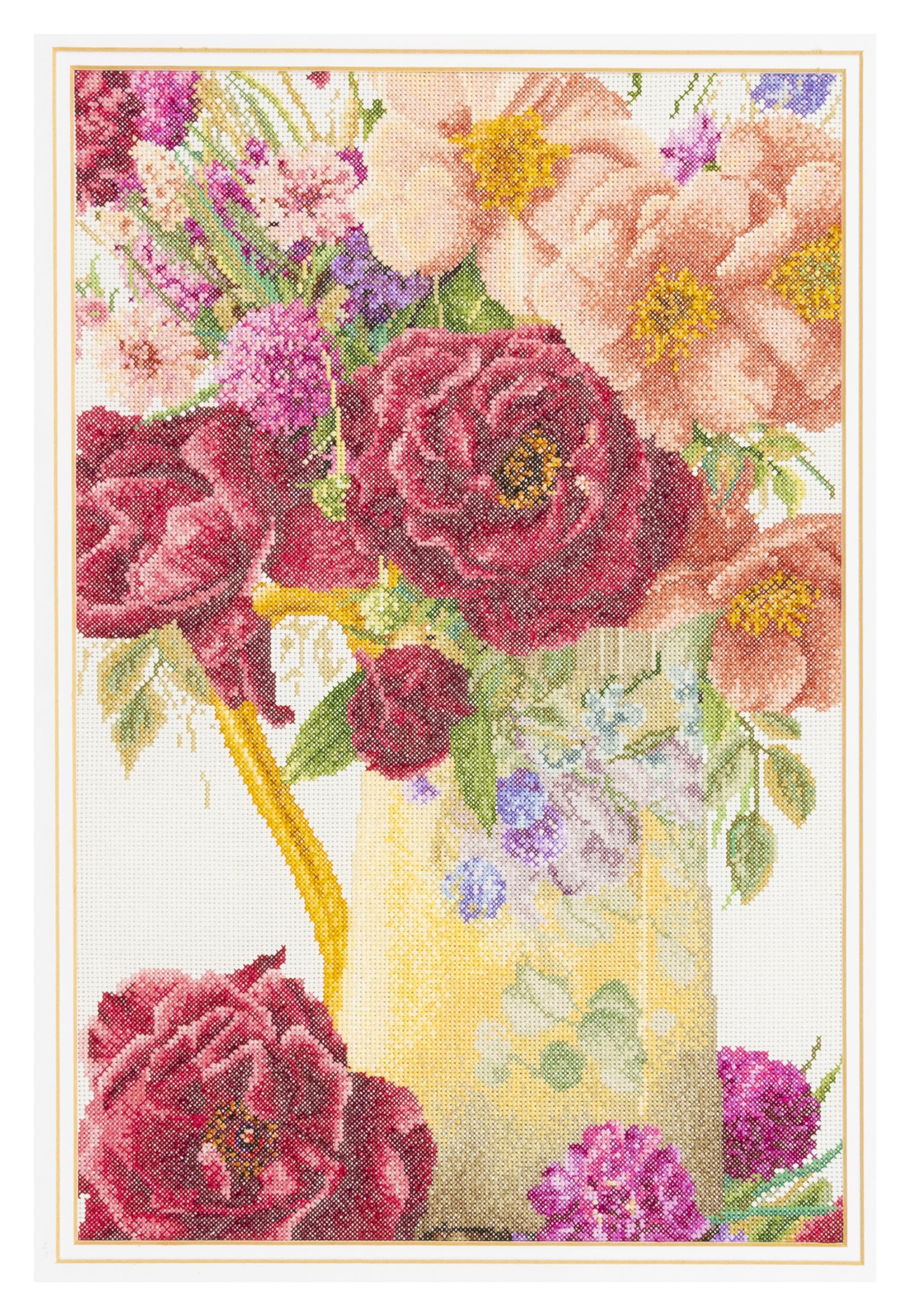 Thea Gouverneur Rose Bouquet On Linen Cross Stitch Kit-9.5 x 13.5-inch 36 Count, Fabric, Multi-Colour