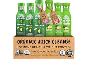 Karviva Organic Juice Cleanse for Liver Detox & Hormone Health - Ancient Remedies with Broccoli Sprouts, Aloe Vera, Kale, Kiwi, Ginger - Low-Sugar, Prebiotic, Fiber, Antioxidants (6 BPA-Free, Toxin-Free Bottles, 12 oz Each)
