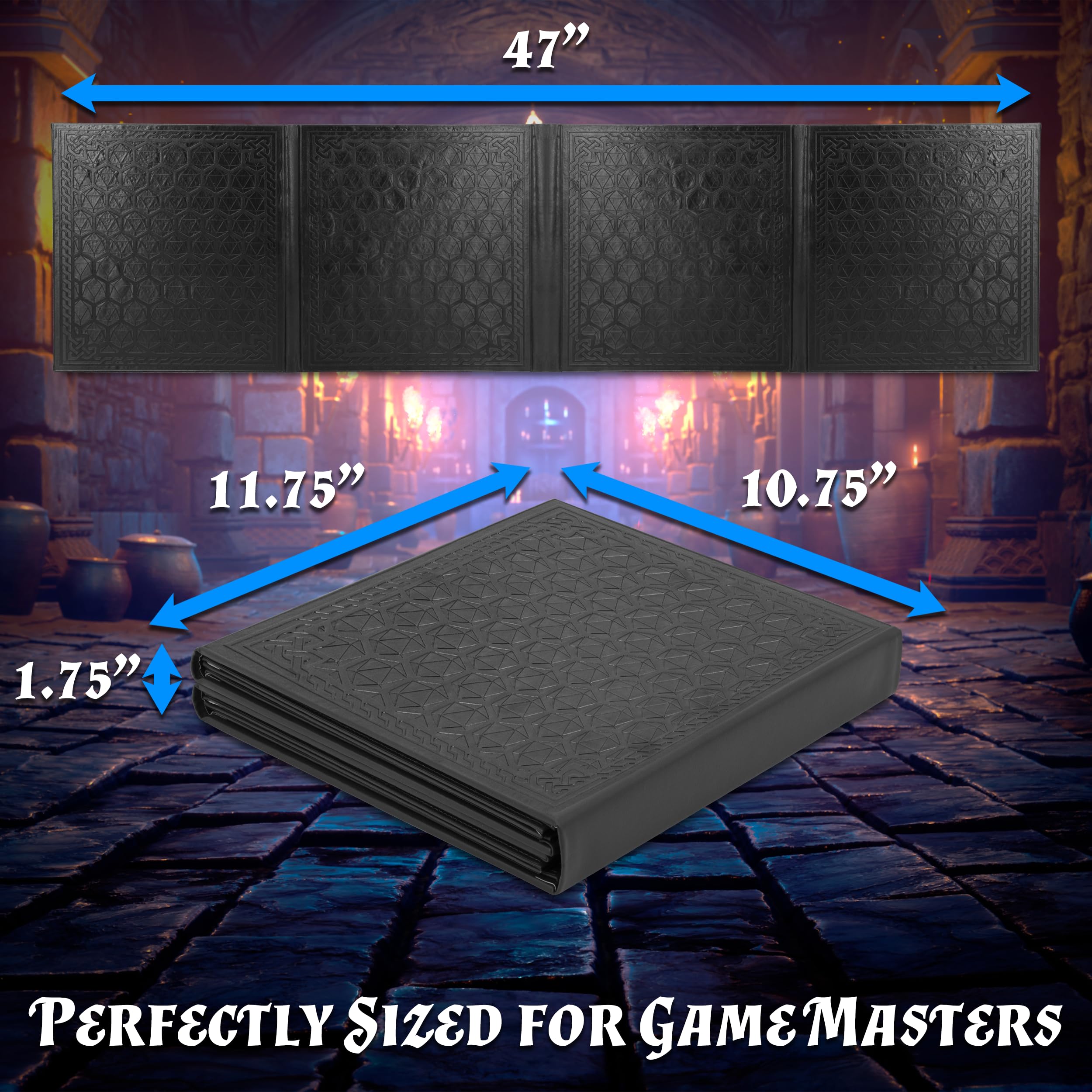 CASEMATIX DM Screen Faux Leather 8-Panel Deluxe GM Screen - Eight Panel Folding Dungeon Master Screen with 2 Swinging Panels and Wet Erase Pockets for TTRPGs - Inserts Not Included