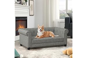 VYNELITO Dog Sofa Couch for Medium to Large Dogs, Memory Foam Pet Sofa Couch with Washable Fabric, Durable Elevated Dog Bed with Legs, Removable Cushion for Medium and Large Dogs, Light Grey