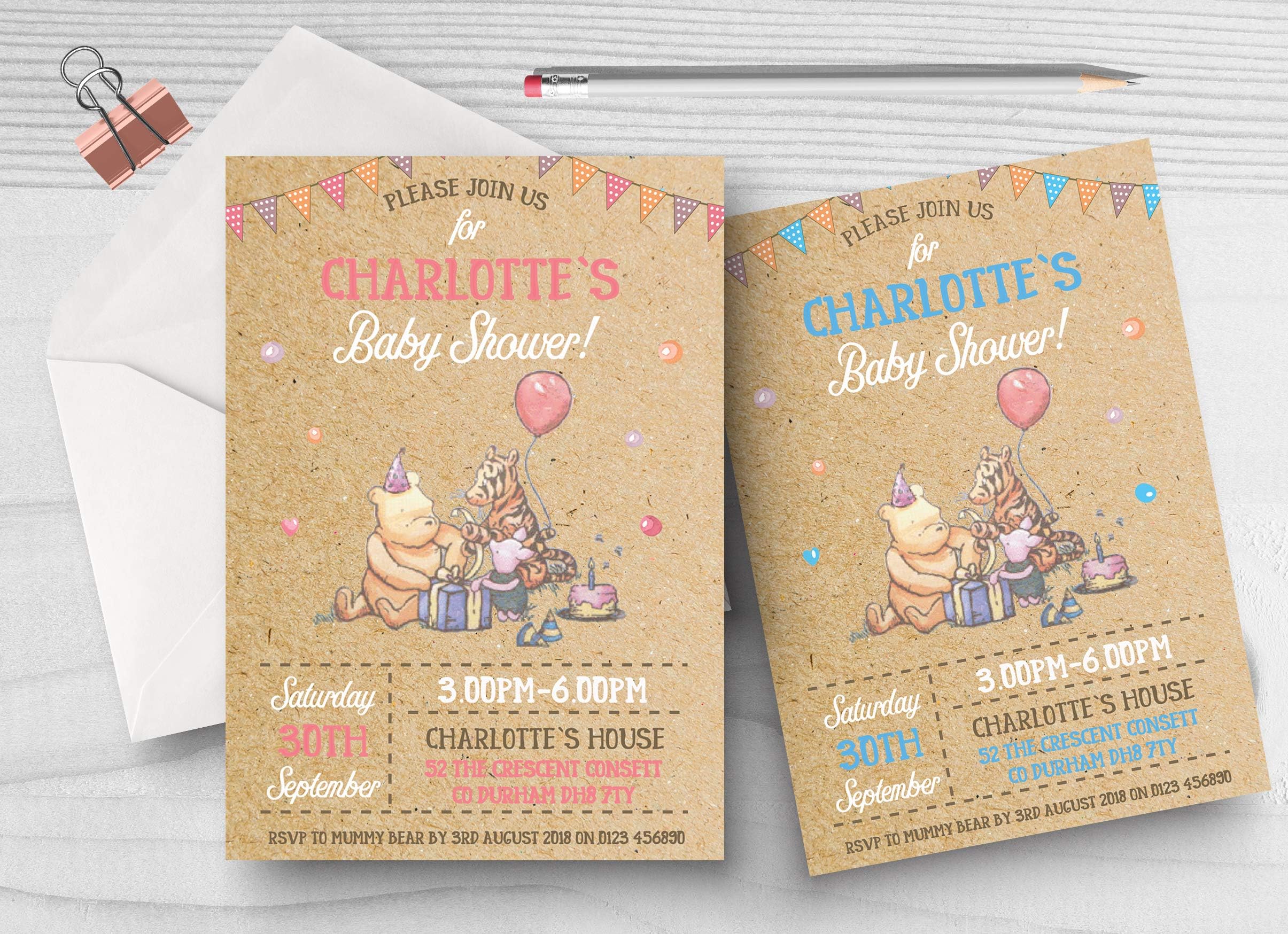 10 Personalised Winnie The Pooh Baby Shower Invitations Invites