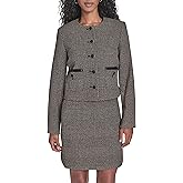 Calvin Klein Women's Shoulder Padding Button Closure Front Pocket Crew Neck Jacket