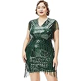 BABEYOND 1920s Plus Size Flapper Dress Long Fringed Gatsby Dress Plus Sequins Beaded Vintage Dress