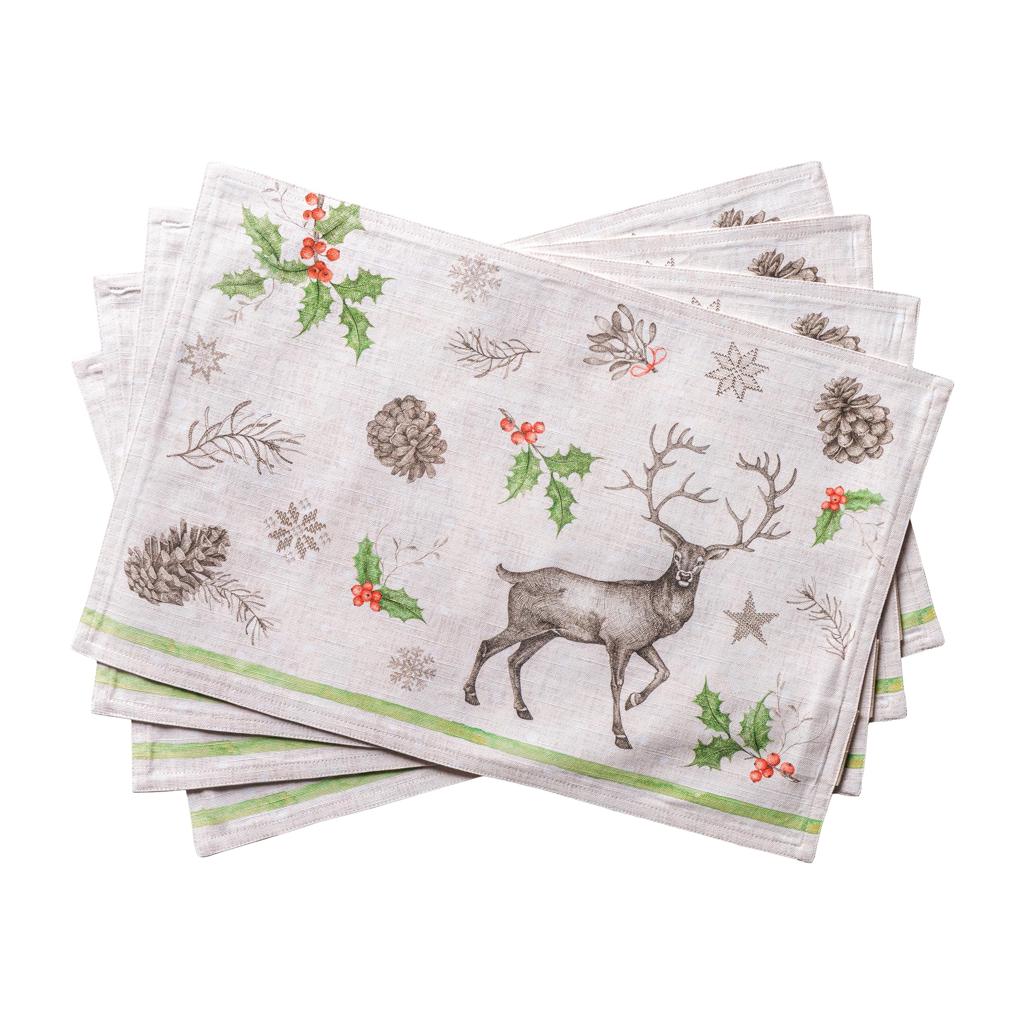 Maison d' Hermine Placemats Set of 4 100% Cotton Washable Cloth Place Mats, Reusable Table Mats for Christmas Decorations Kitchen Dining Party Wedding Restaurant (Christmas Dew, 33 CM x 48 CM)