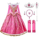 ITVTi Little Girls Princess Aurora Dress Up Costume - Pink Fairy Tale Gown With Crown & Accessories - View #5