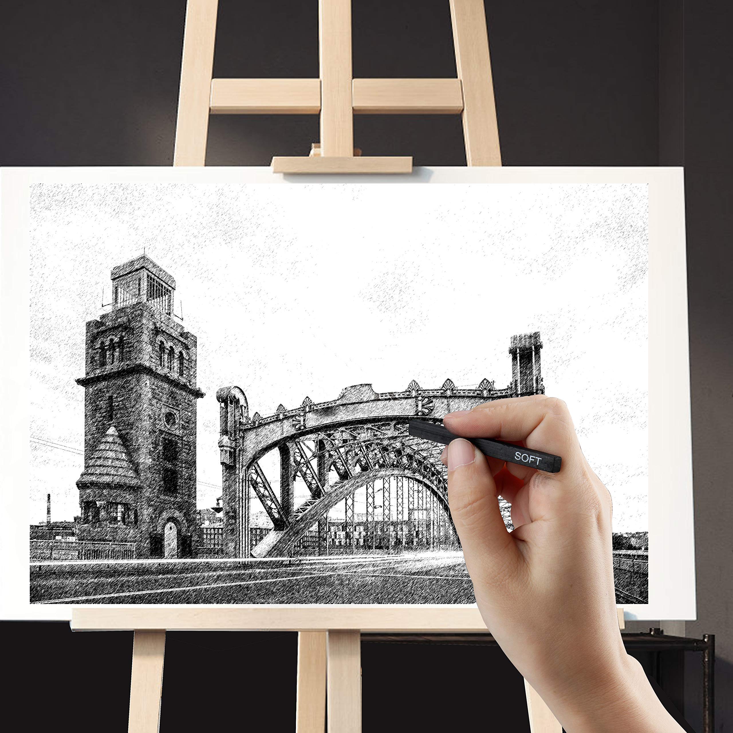 MyLifeUNIT Compressed Charcoal, Square Vine Charcoal Sticks for Drawing, Pack of 6 (2 Soft, 2 Medium and 2 Hard)
