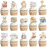 48pcs A New Chapter Begins Baby Shower Cupcake Toppers, Storybook Baby Shower Decorations Cute Woodland Animals A New Chapter Cupcake Toppers for Book Theme Party Supplies