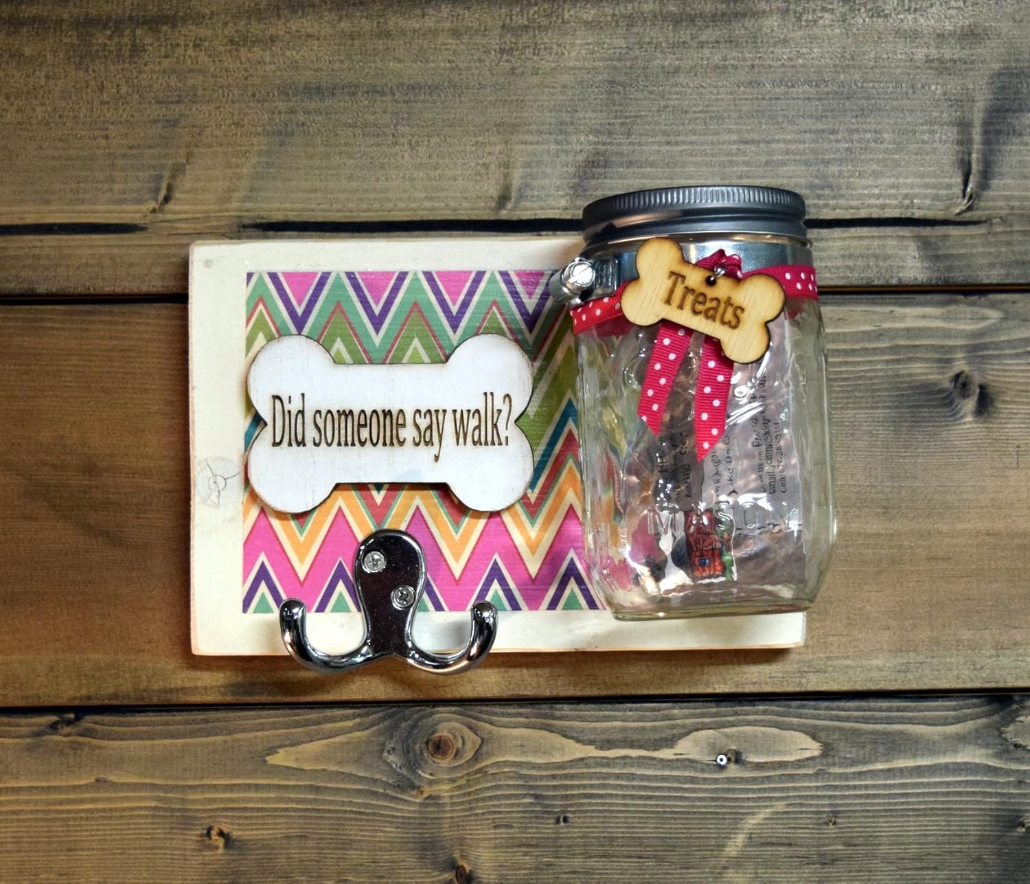 Dog Leash holder with treat jar. Handmade