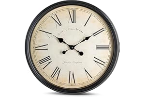 Bernhard Products Large Decorative Wall Clock 20 Inch Silent Non Ticking Battery Operated Quartz Vintage Stylish with Rustic Black Rim for Home Living/Dining Room Kitchen & Over Fireplace