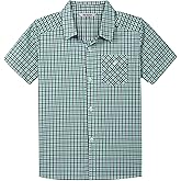 Bienzoe Boys Short Sleeve Shirt: Casual Button Down Cotton Plaid Kids Tops