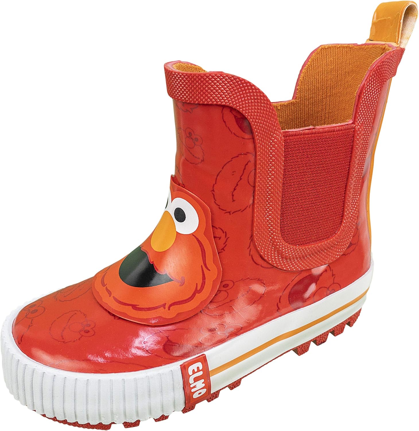 Sesame Street Toddler Rain Boots Elmo,Mid Height Slip On Boots,Red