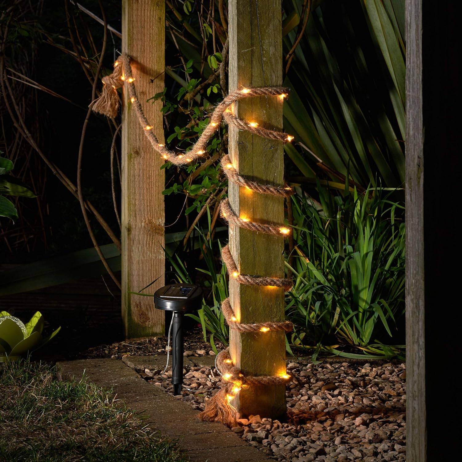 Auraglow Solar Powered 60 LED Bulb Decorative Garden Outdoor Natural Hemp Rope String Fairy Light, Ideal for Pergolas Gazebos - Image 5