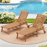 LUE BONA Outdoor Chaise Lounge Chairs Set of 2, 5-Position | HDPS Poly Lumber Pool Loungers with Wheels and Armrests, 300 lb Capacity, Wood Texture, Teak