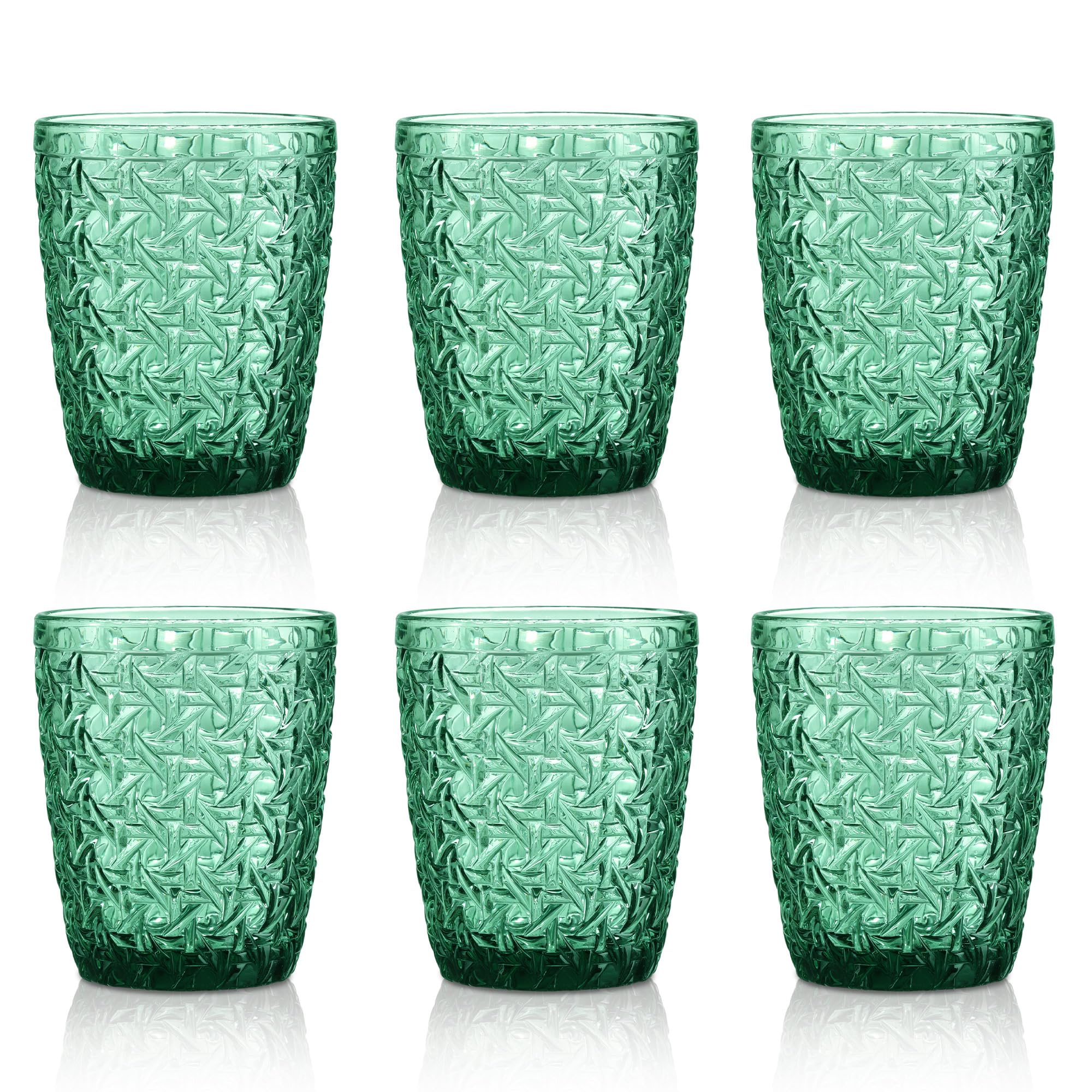 Joeyan Green Drinking Glasses, Colored Water Glasses Set of 6 Vintage Glassware Tumblers Glass Cups for Juice Cocktail Beverages 300 ml, Dishwasher Safe — image 1