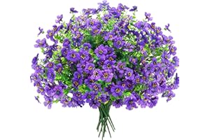 Der Rose 12 Bundles Artificial Flowers for Outdoors, UV Resistant Faux Outdoor Plants Purple Fake Outdoor Flowers for Porch P