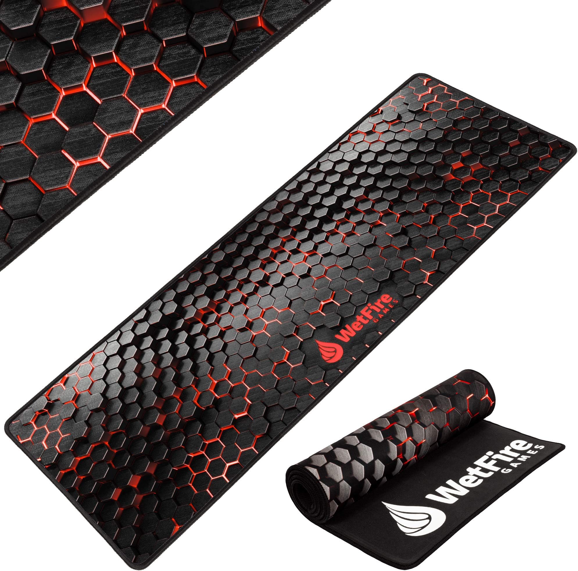 Extended Gaming Mouse Mat/Pad - XL Large, Wide (Long), Stitched Edges | 37.4W x 13L, 5mm Thickness (Black_red)