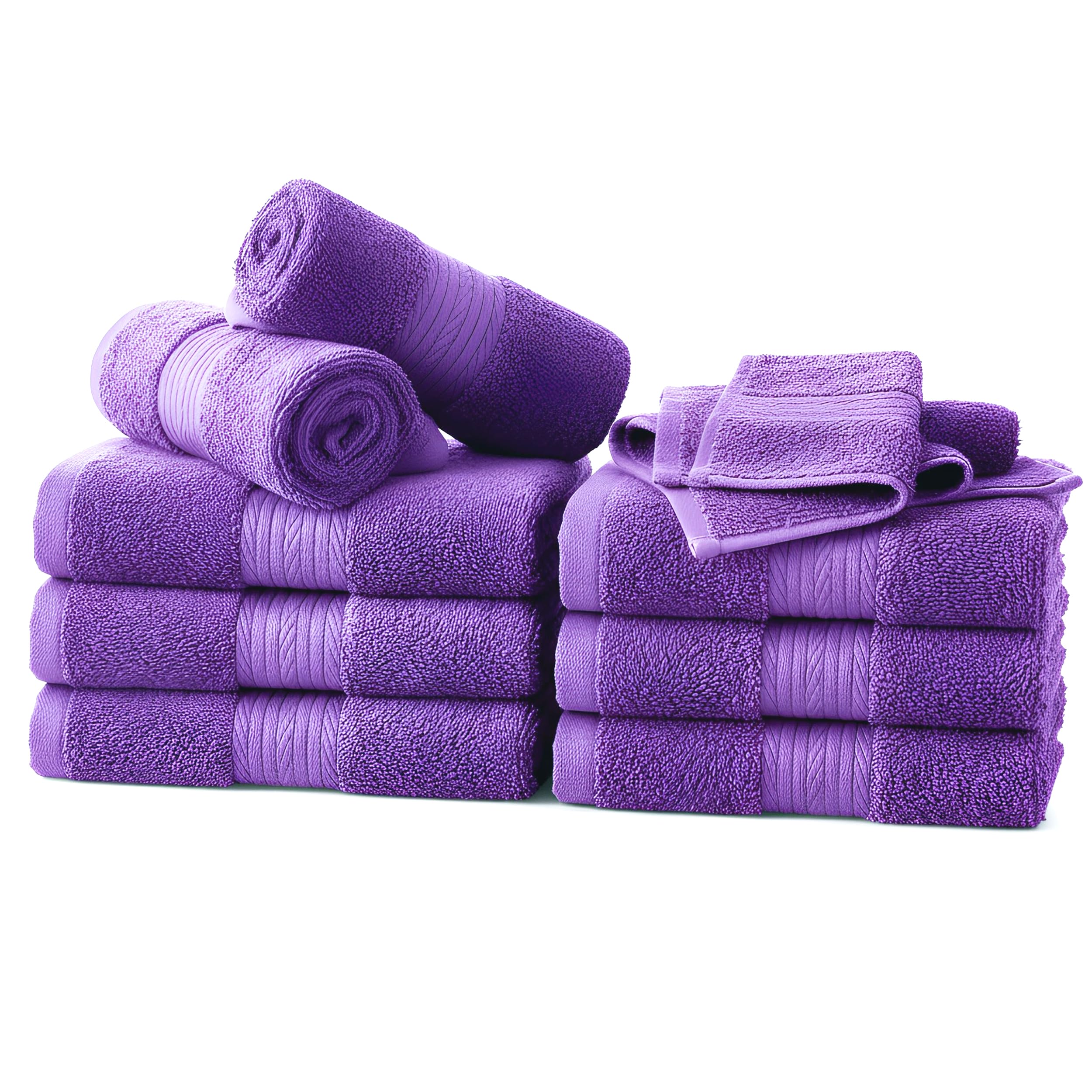 Ample Decor Cotton Washcloths Set 10, 30 X 30 cm, 100% Cotton Premium Quality Flannel Face Cloths, Highly Absorbent Fingertip Towels - Purple