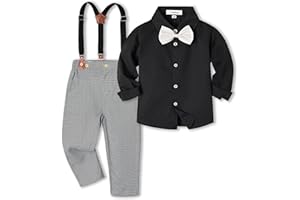 Volunboy Boys Clothes Set Toddler Kids Gentlemen Suit Long Sleeve Bow Tie Shirts Suspenders Pants Outfits