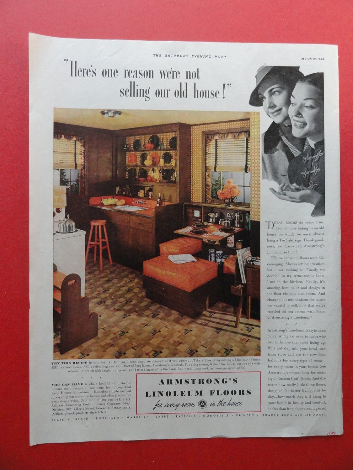 Amazon Com Armstrong Linoleum Floors 1938 Print Ad Kitcken