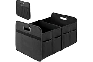 Simple Deluxe Car Trunk Organizer, 2 Compartments Collapsible Trunk Storage, Anti-slip Design, Made of Waterproof 600D Oxford Polyester, Suitable for SUV, Minivan, Truck, Standard Size, Black