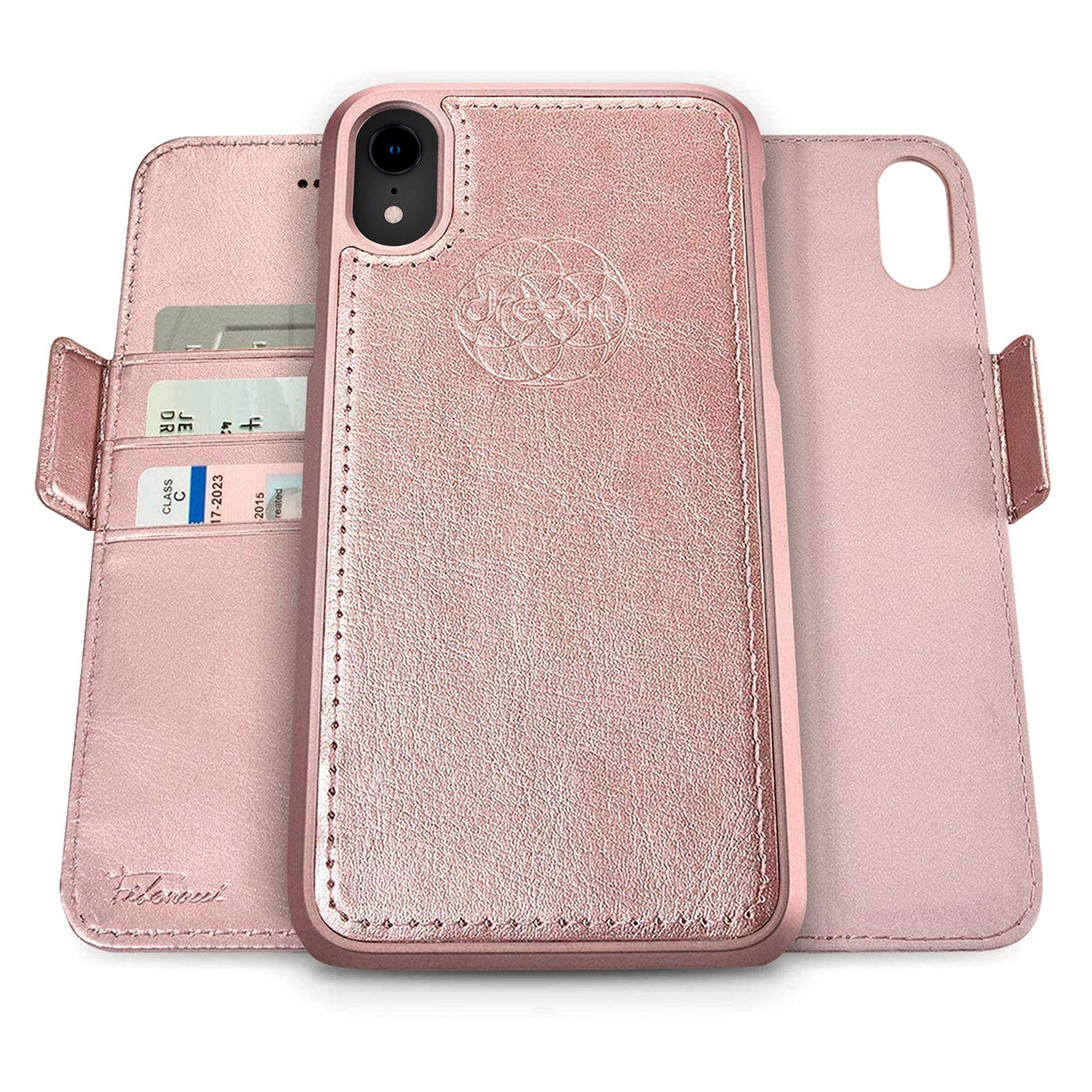 dreem Fibonacci 2-in-1 Wallet Case for Apple iPhone XR - Luxury Vegan Leather, Magnetic Detachable Shockproof Phone Case, RFID Card Protection, 2-Way Flip Stand - Rose โ image 1