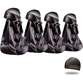 ForceWave 4PCS Silky Durags for Men Women 360 Waves with 1 Wave Cap | Silky Satin Moisture-Tech Fabric, Extra Long Tails, Unisex Fit, for Workouts, Cycling and Wave Training