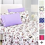 American Home Collection4 Piece Bed Sheet Set Super Soft Brushed Microfiber - 14" Deep Pocket - Wrinkle Resistant - Hypoallergenic (Twin, Purple Butterfly)