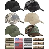 Yearntown 6 Pack Tactical Hat for Men Camouflage Military Hat Tactical Operator Caps with 6 American Flag American Patches 6 USA Patches for Men
