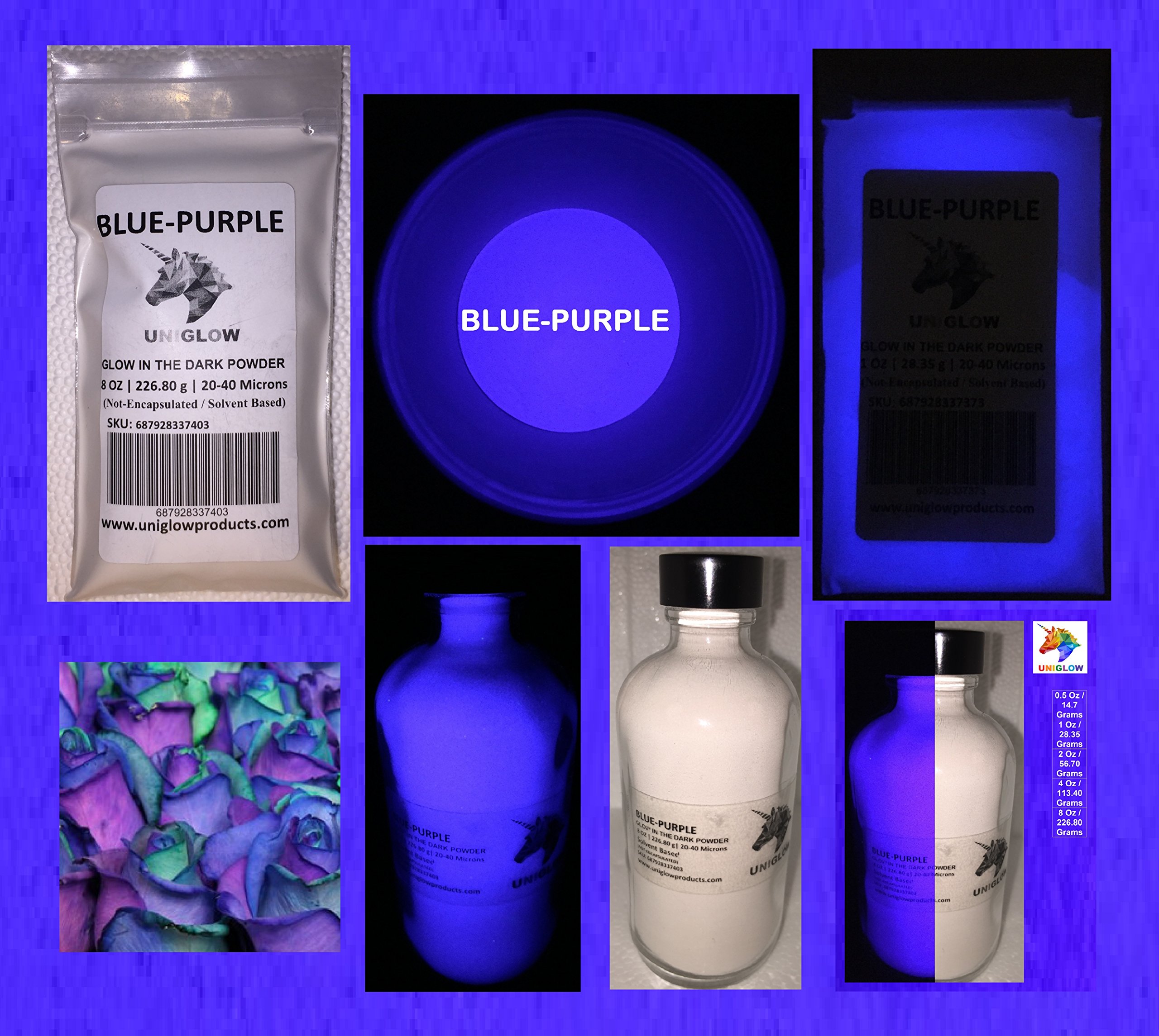 BluePurple Glow in the Dark Pigment Powder (0.5 Oz / 14.18 Grams) (NOTENCAPSULATED) LONGEST