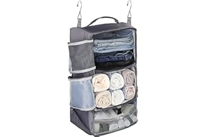 ELEZAY Hanging Packing Cubes Portable Closet 3-Shelf Travel Collapsible Compression Garment Organizer for Carry-on Luggage Suitcase Space Saver Bag X-Large_12*10 * 24 in, Gray