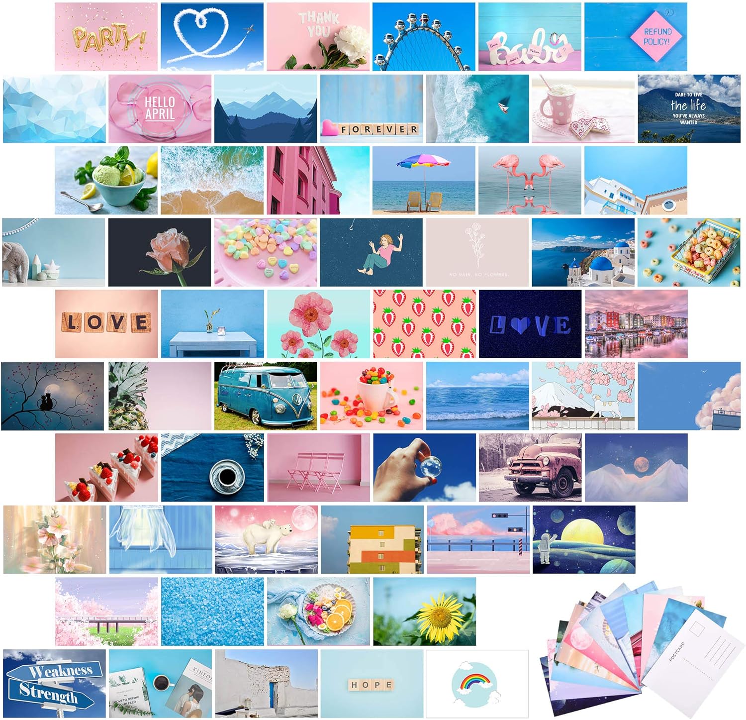 60 Pieces Blue Aesthetic Wall Collage Kit Photo Collage With Back Postcard 4 X 6 Inch Wall Art Print Dorm Photo Collection Wall Decor Small Posters Room Decor For Teens And Young