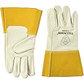 John Tillman and Co Tillman Large 12" Pearl and Gold Heavy Duty Top Grain Cowhide Unlined MIGTIG Welders Gloves with 4" Cuff and Kevlar Thread Locking Stitch (Carded), Pearl/tan