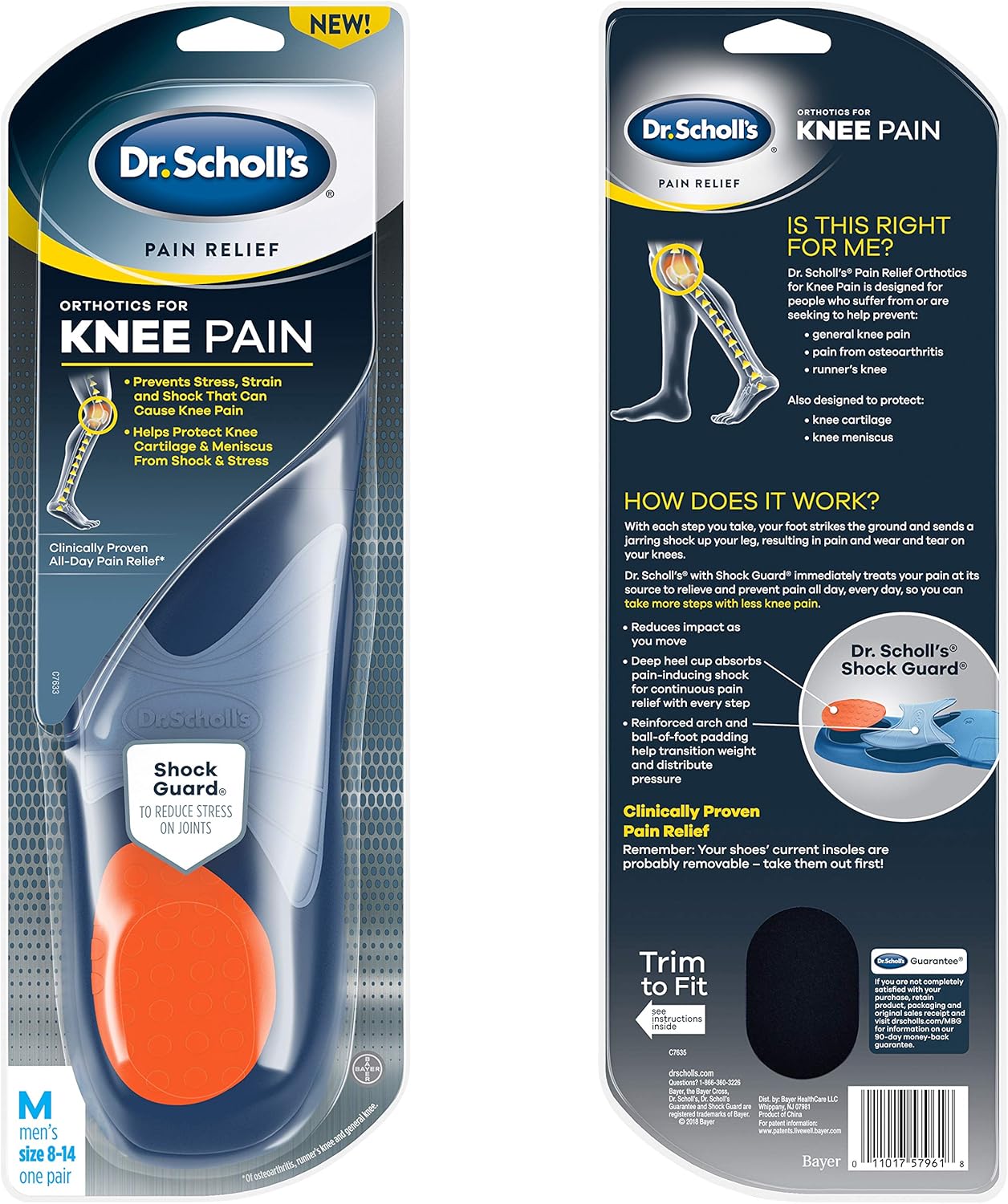 Dr. Scholl's Knee Pain Orthotics for Men Shoe Size 8-14: Health & Personal Care