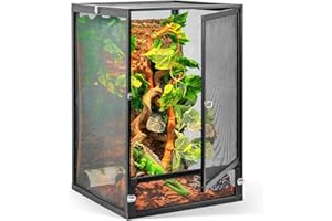 RunDuck 33 Gallon 360° Panoramic Foldable Reptile Terrarium Kit: Crested Gecko Tank and Reptile Cage for Superior Ventilation, Easy Feeding, Sturdiness, and Simple Assembly (Black, 26"x17"x17")