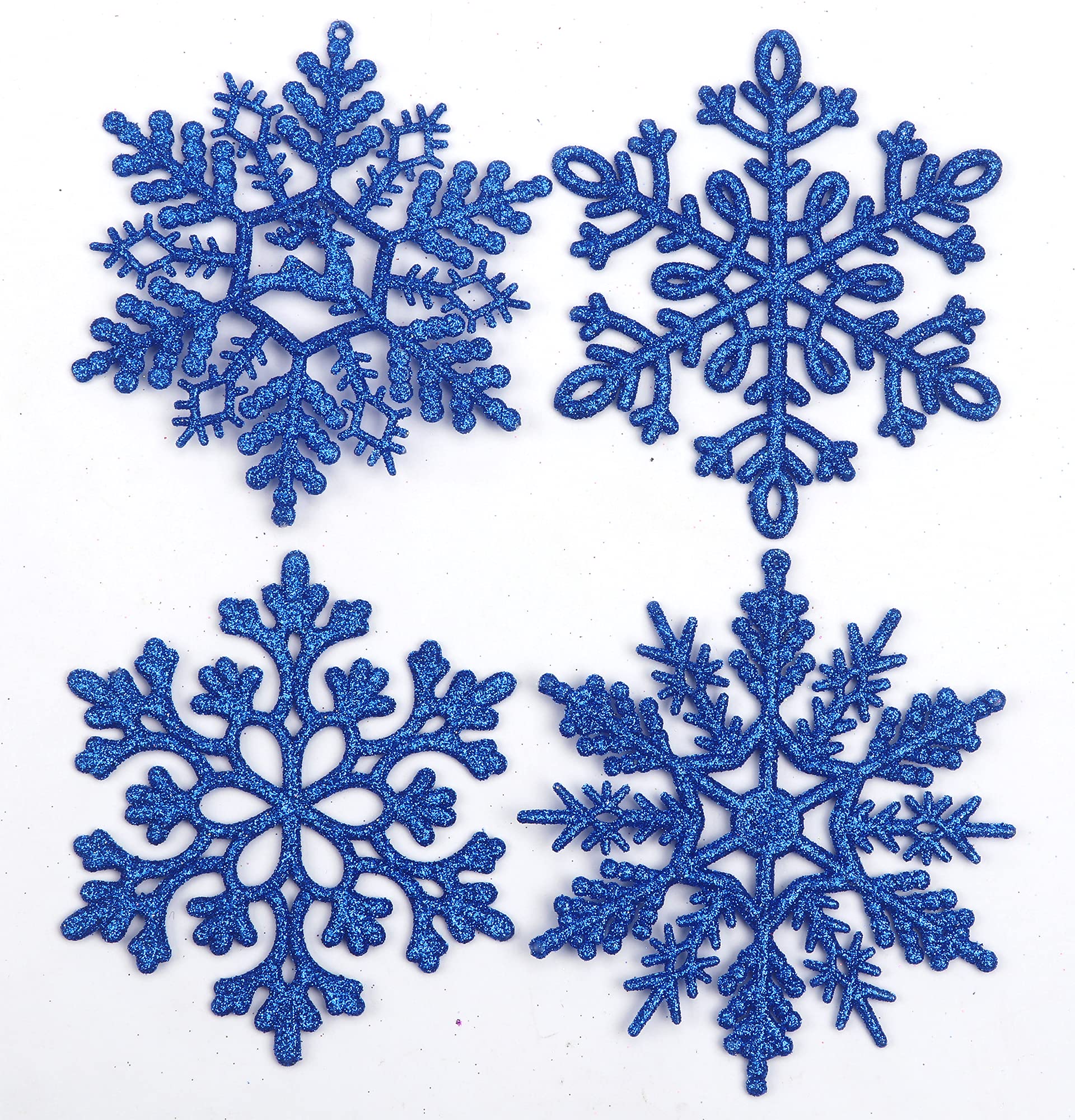 YYCRAFT 32pcs Glitter Snowflake Ornament 4 Inch for Christmas Tree Decoration-Royal