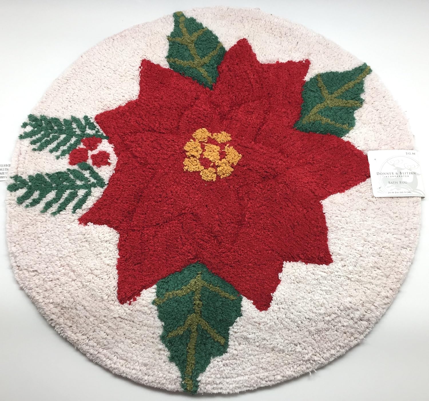 Happy Holiday 100 Cotton Round Bath Rug (Poinsettia) Home