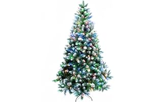 Prelit Artificial Christmas Tree Flocked Snow Trees with Pine Cone Decoration 6FT