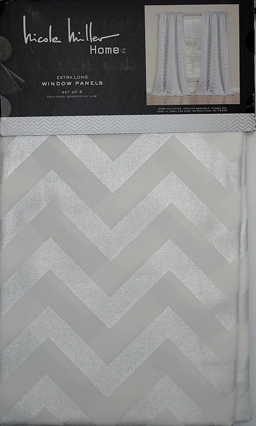 Amazon Com Nicole Miller Set Of 2 Curtain Panels Silver Chevron