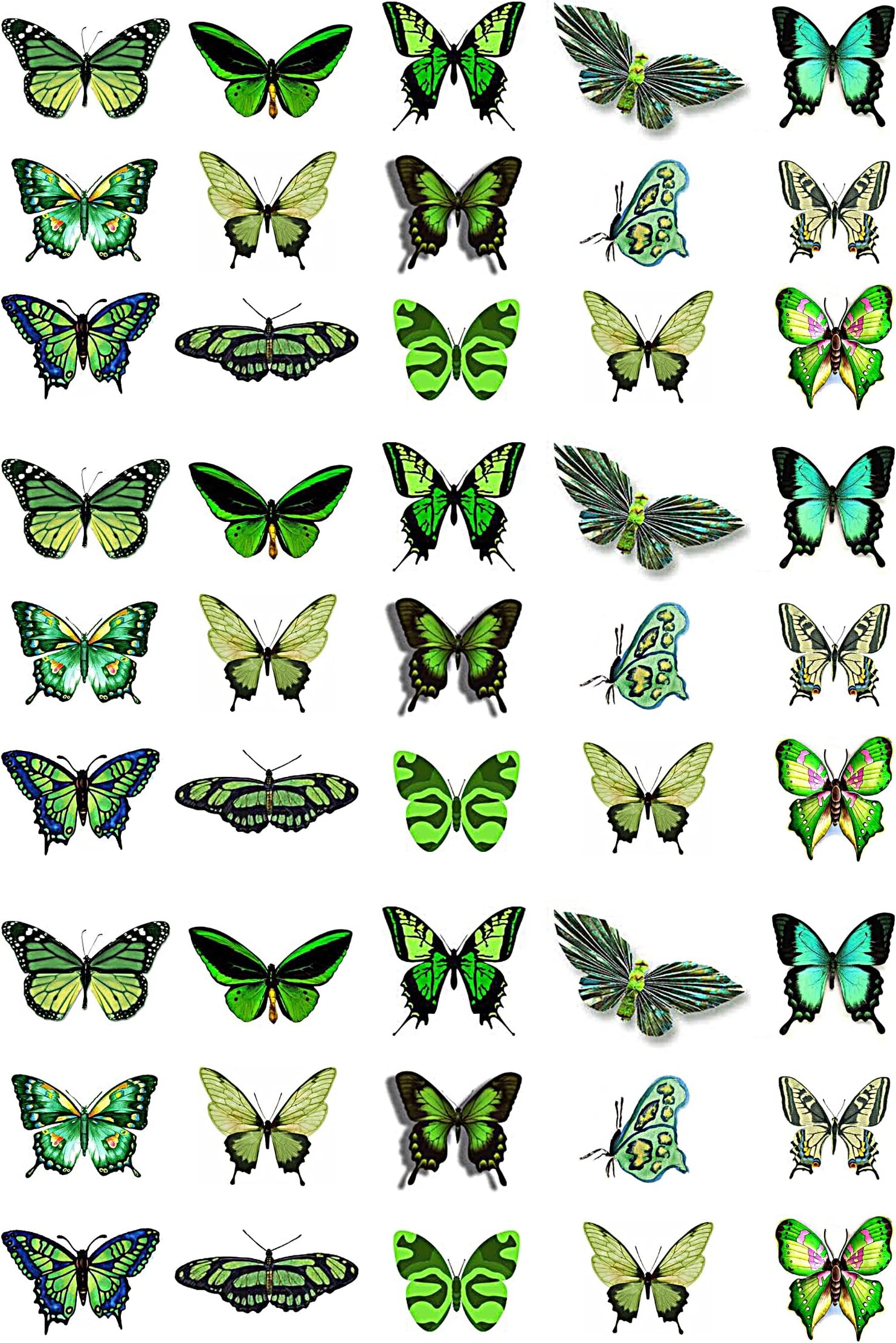 Cakeshop 45 x Green Butterflies Edible Cake Toppers
