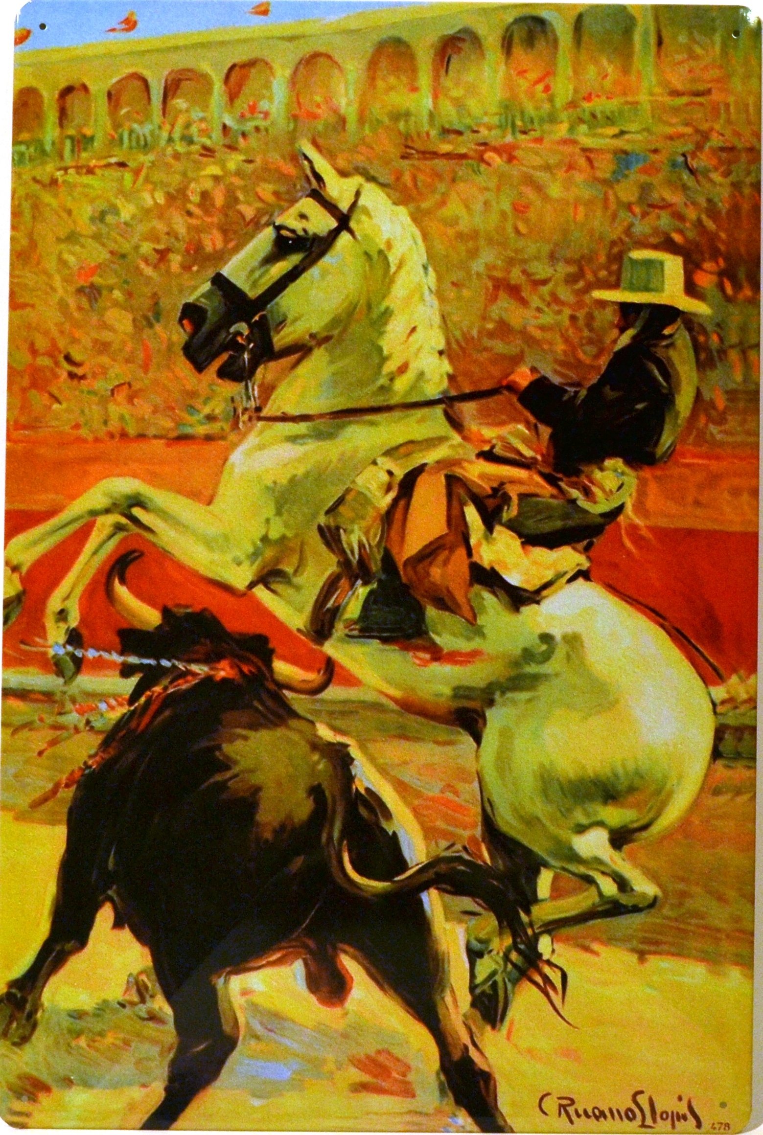 ART ESCUDELLERS Tin poster sign, with retro vintage design from Catalunya/Spain. Tin sign. 19,68" X 13,19" (REJONEADOR)