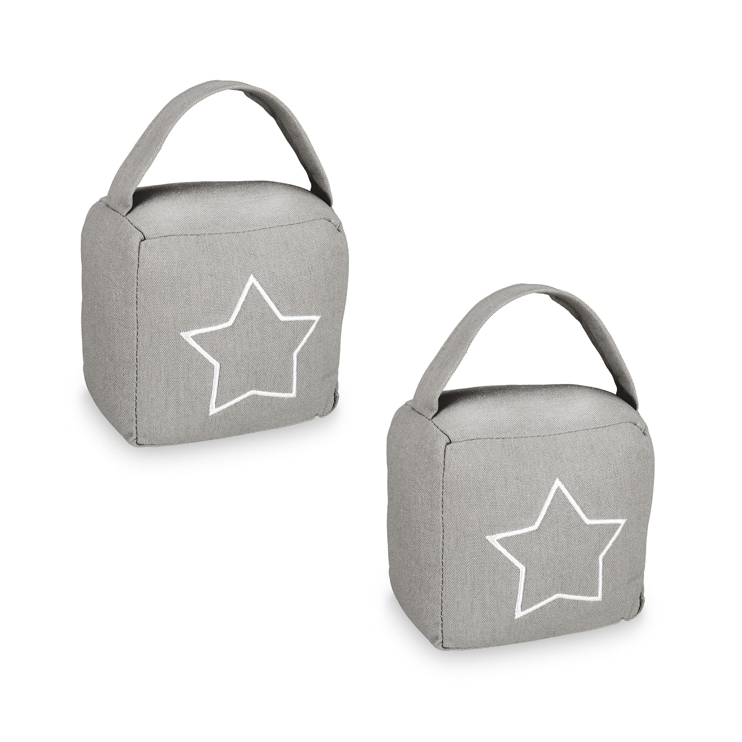 Relaxdays Set of 2 Doorstops, Star Motif, HxWxD: 13 x 13 x 8.5 cm, Free-standing Slam Brake, with Handle, Grey/White, Polyester