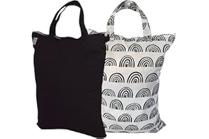 MOM & BAB Wet Bags for Baby Cloth Diapers, Wet Dry Bag for Breast Pump Parts, Bag for Wet Swimsuits and Towels (Rainbow & Black)