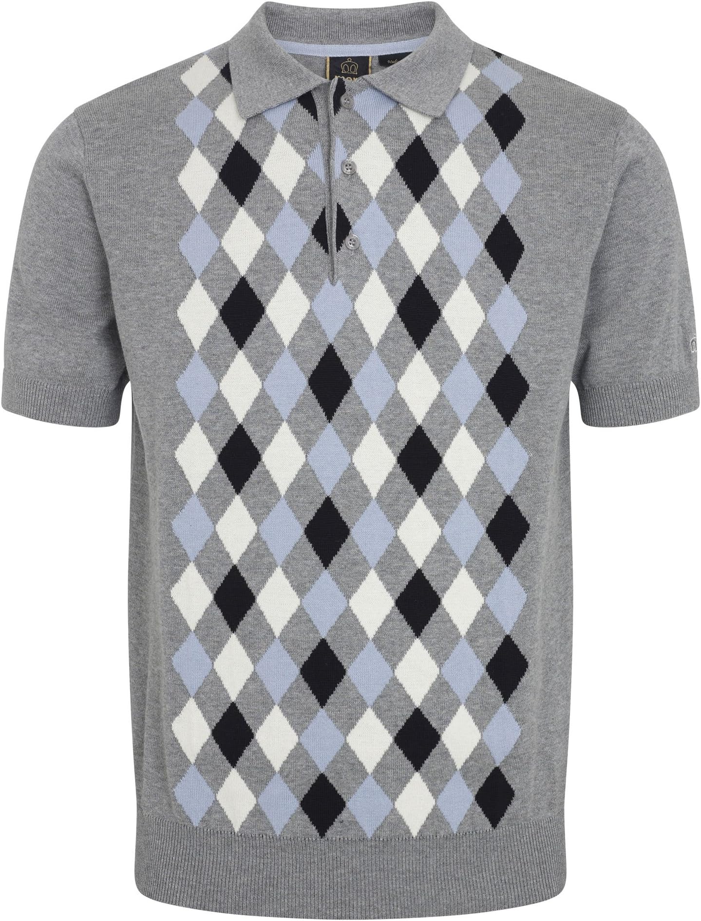 merc Men Striking Argyle Knitted Polo Echo Small Grey