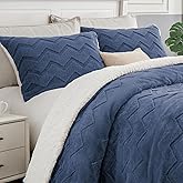 BEDELITE Fluffy Queen Comforter Set - Super Soft Sherpa Navy Comforter for Queen Size Bed, Luxury Warm Bedding Set for Winter, Fuzzy Bed Set 3 Pieces (1 Comforter, 2 Pillowcases)